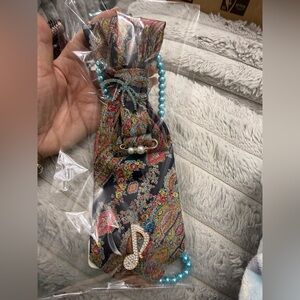 Upcycle Paisley Patterned Tie necklace with Beaded Accents